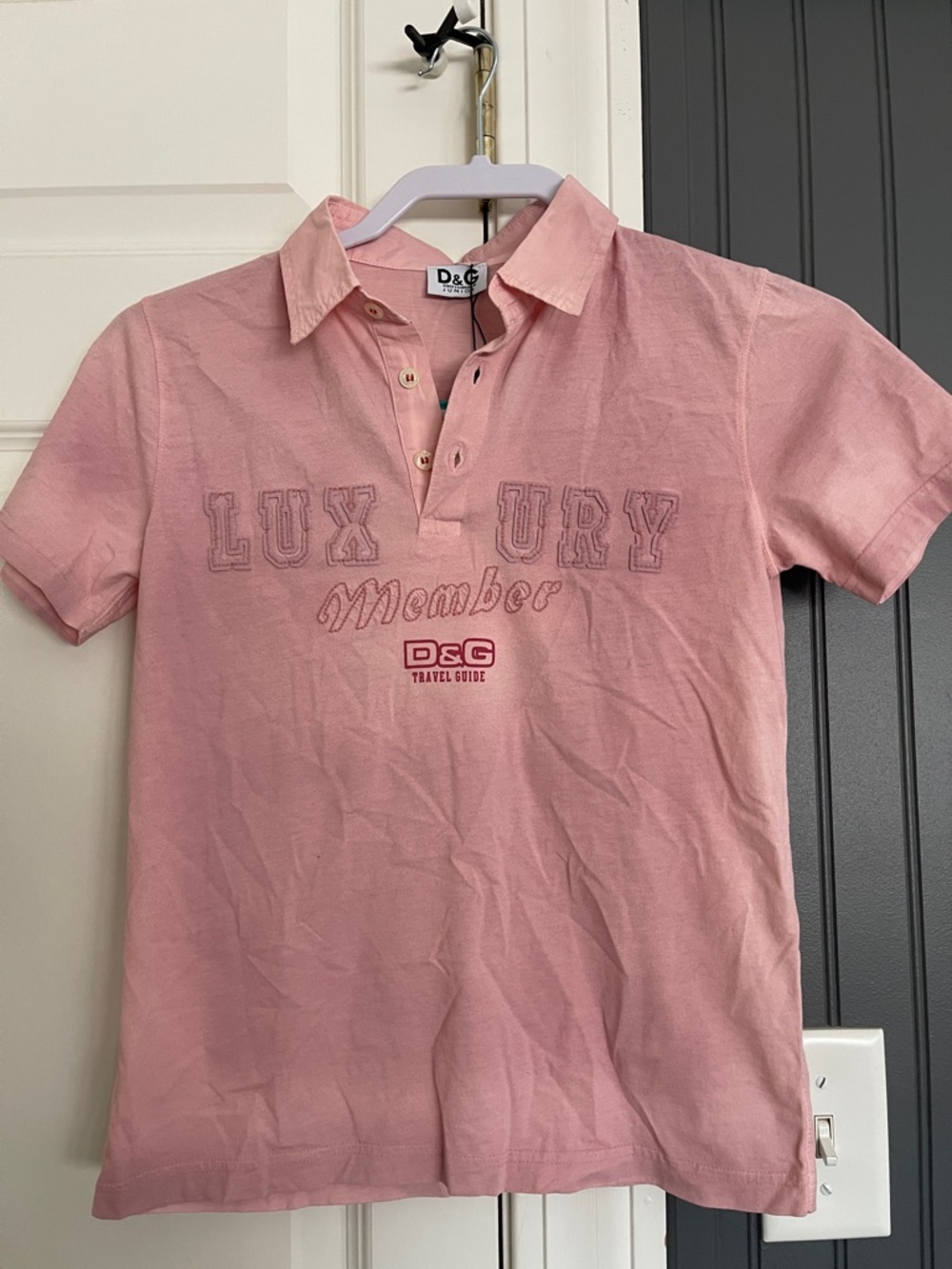 D&G Pink 'Luxury Member' Embroidered Polo